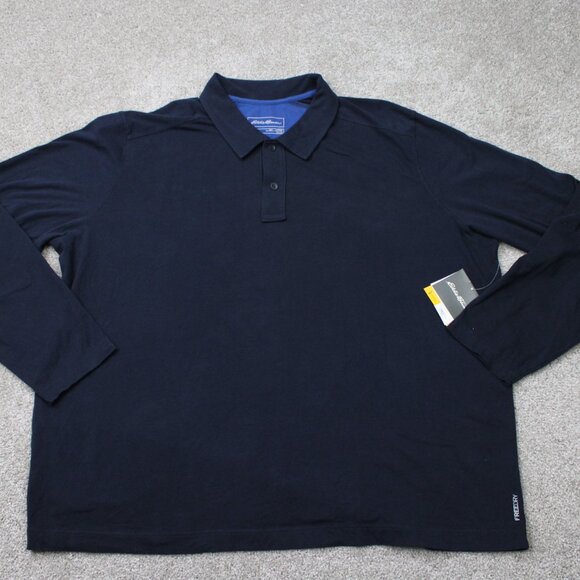 Eddie Bauer Polo Shirt NWT Mens 3XL XXL Blue FreeDry Cotton Travex L/S Pullover - Picture 1 of 15